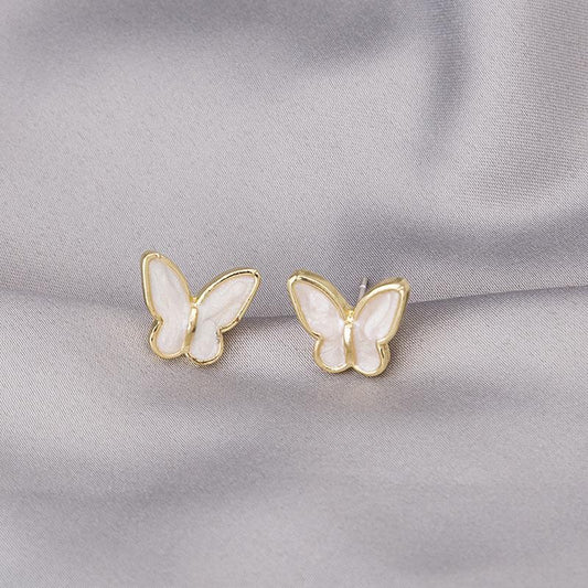 White oil-dripping butterfly wing stud earrings