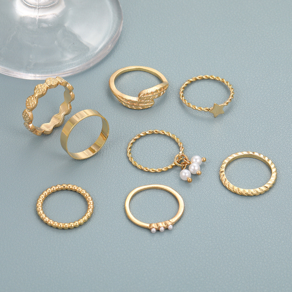 Pearl Ring Set 8 Pieces