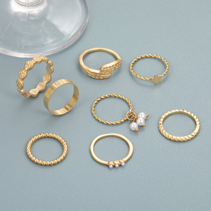 Pearl Ring Set 8 Pieces