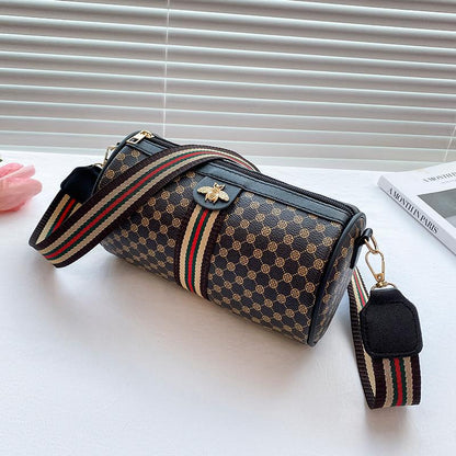 Printed Contrast Bee Ribbon Cylinder Shoulder Bag