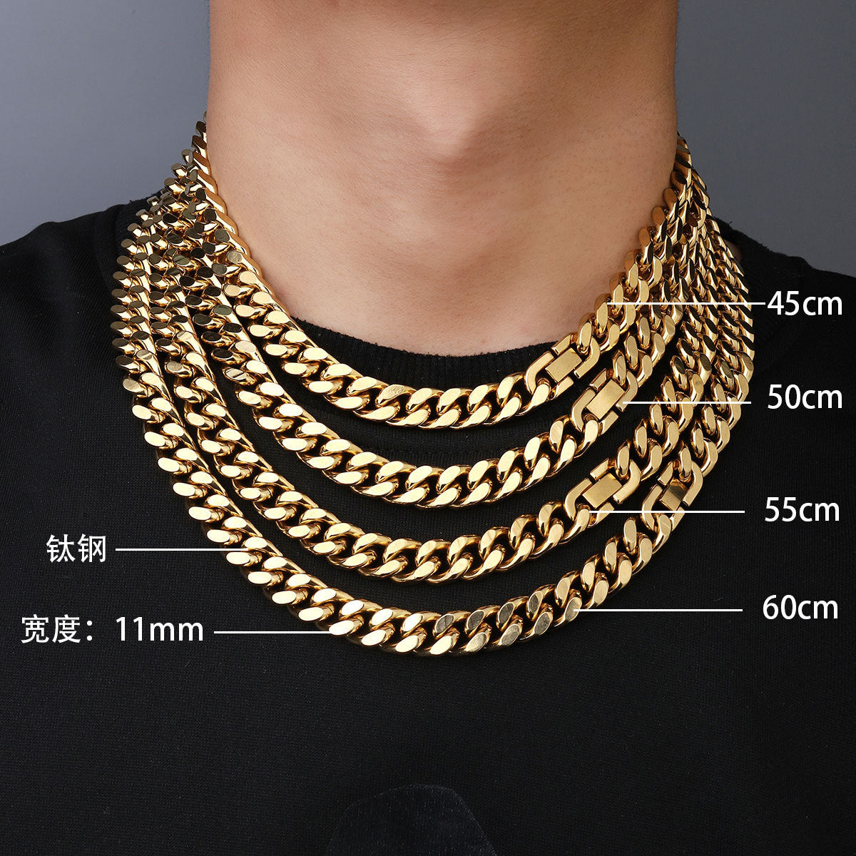 Titanium Steel Hip Hop Cuban Chain Necklace Men 11mm