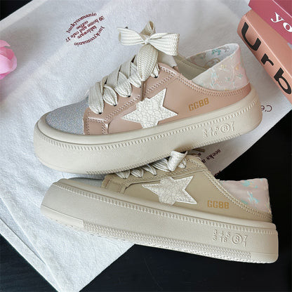 Thick-soled star-shaped two-way casual white shoes