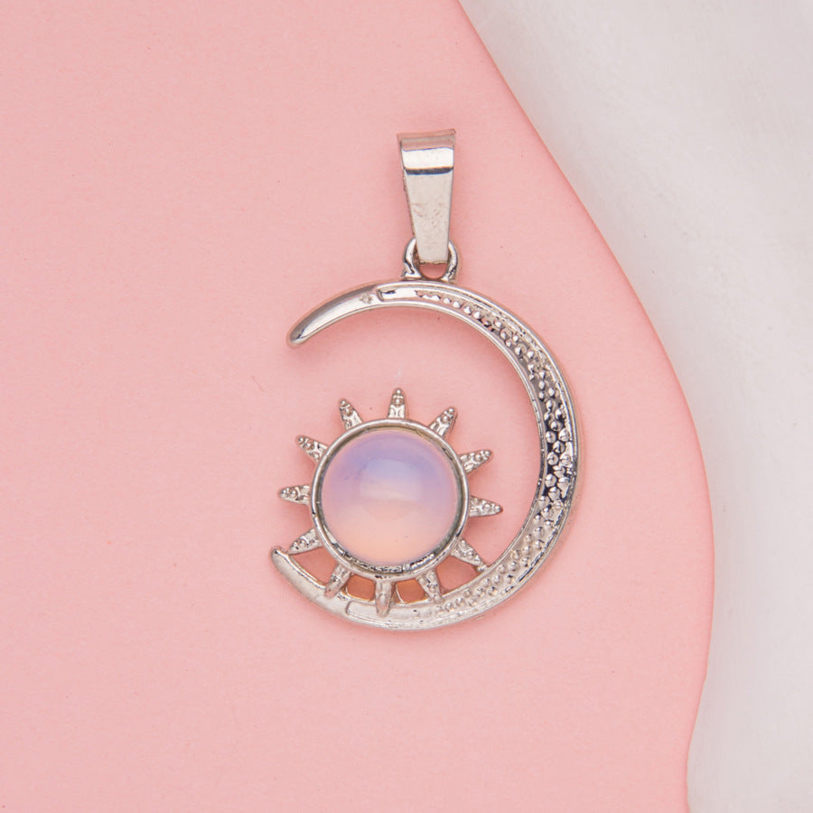 Crystal Agate Moon Sun Alloy Inlay Pendant