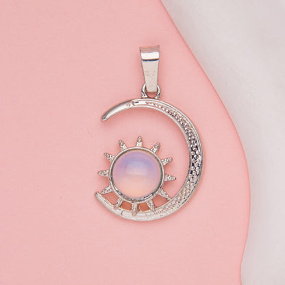 Crystal Agate Moon Sun Alloy Inlay Pendant