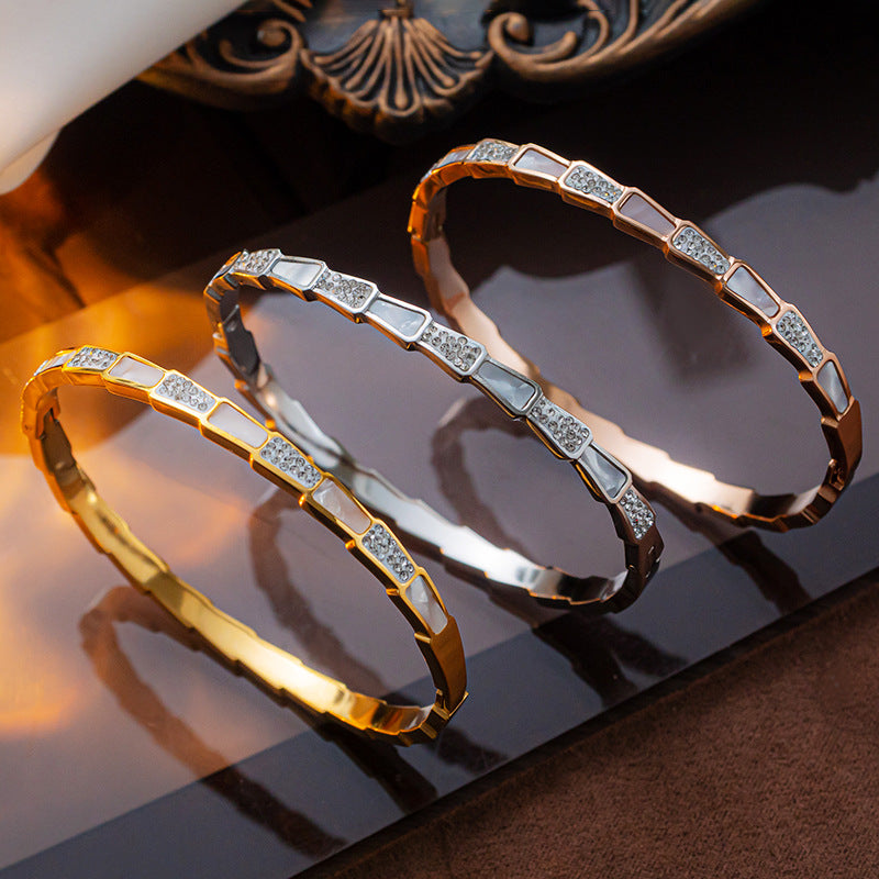 Korean Style Stainless Steel Mother of Pearl Bangle