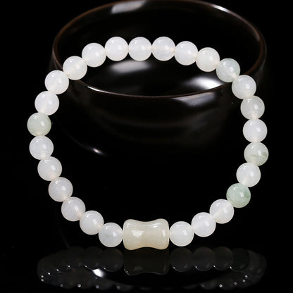 Natural Ice Jade Round Bead She Taicui Bamboo Bead Bracelet