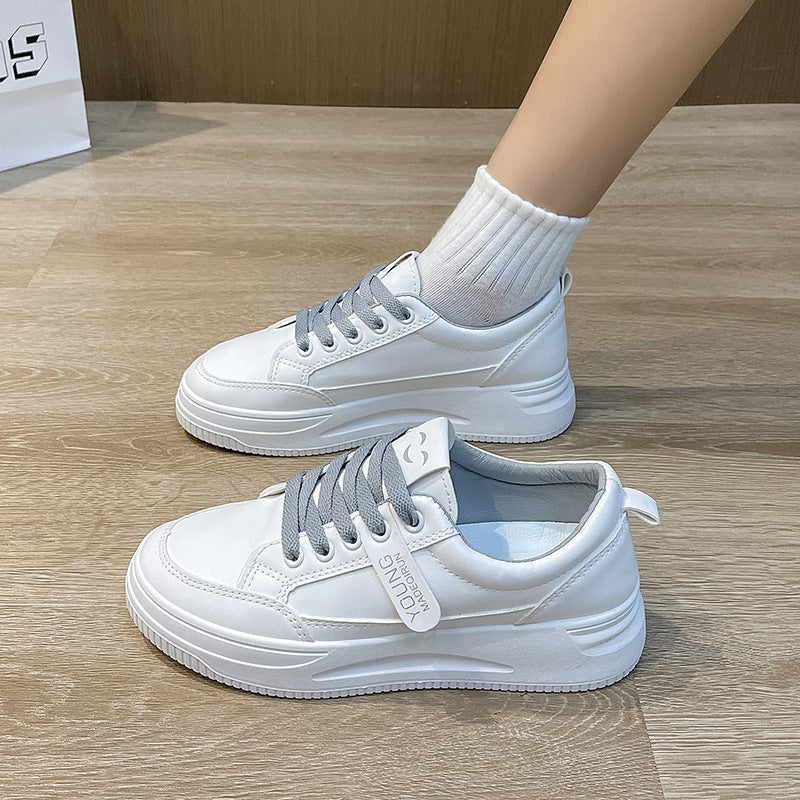 women's thick sole white casual shoes