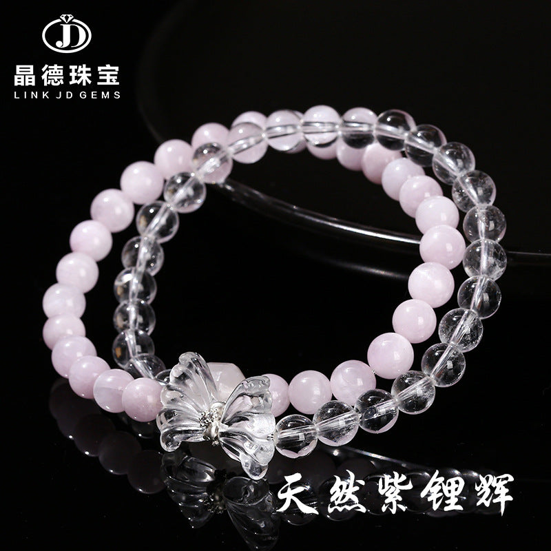 Natural purple lithium light with white crystal butterfly bracelet.