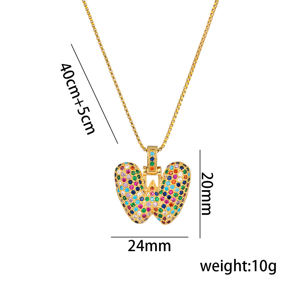 Colorful Zircon Letter Pendant Necklace for Amazon