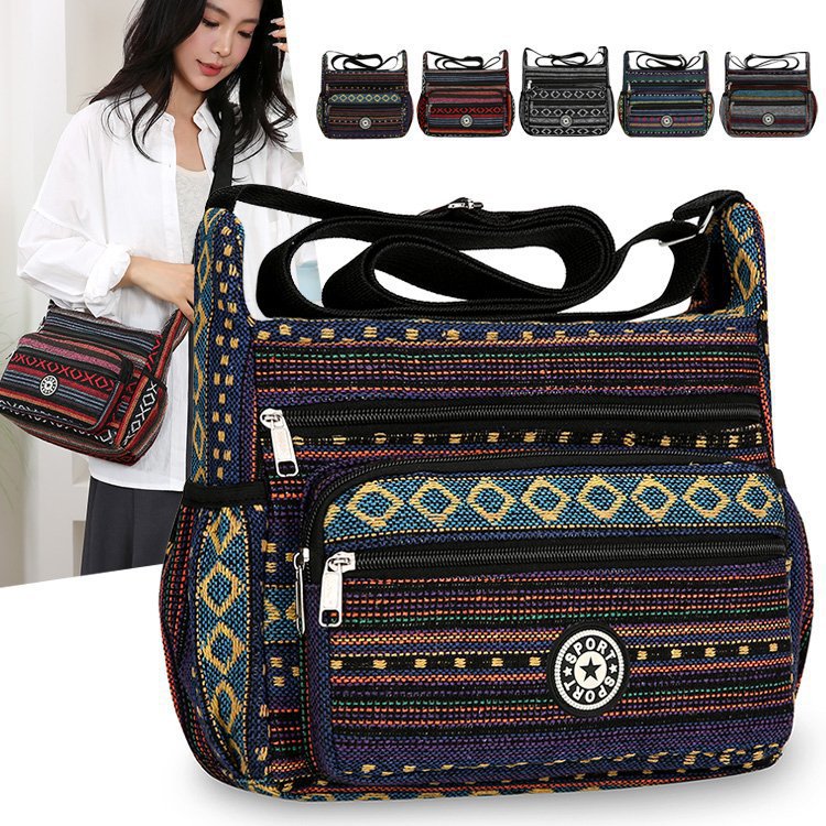 Ethnic striped canvas bag