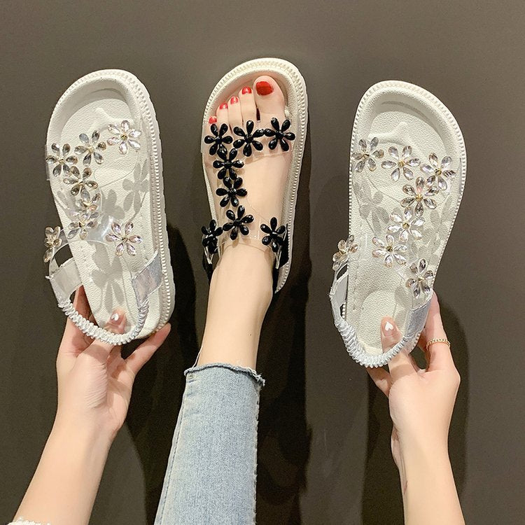 Rhinestone flower sandals