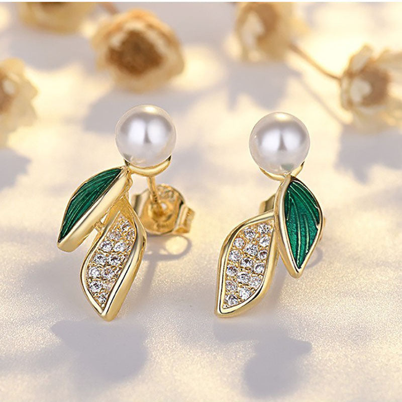 Leaf stud earrings gold-plated color retention wholesale