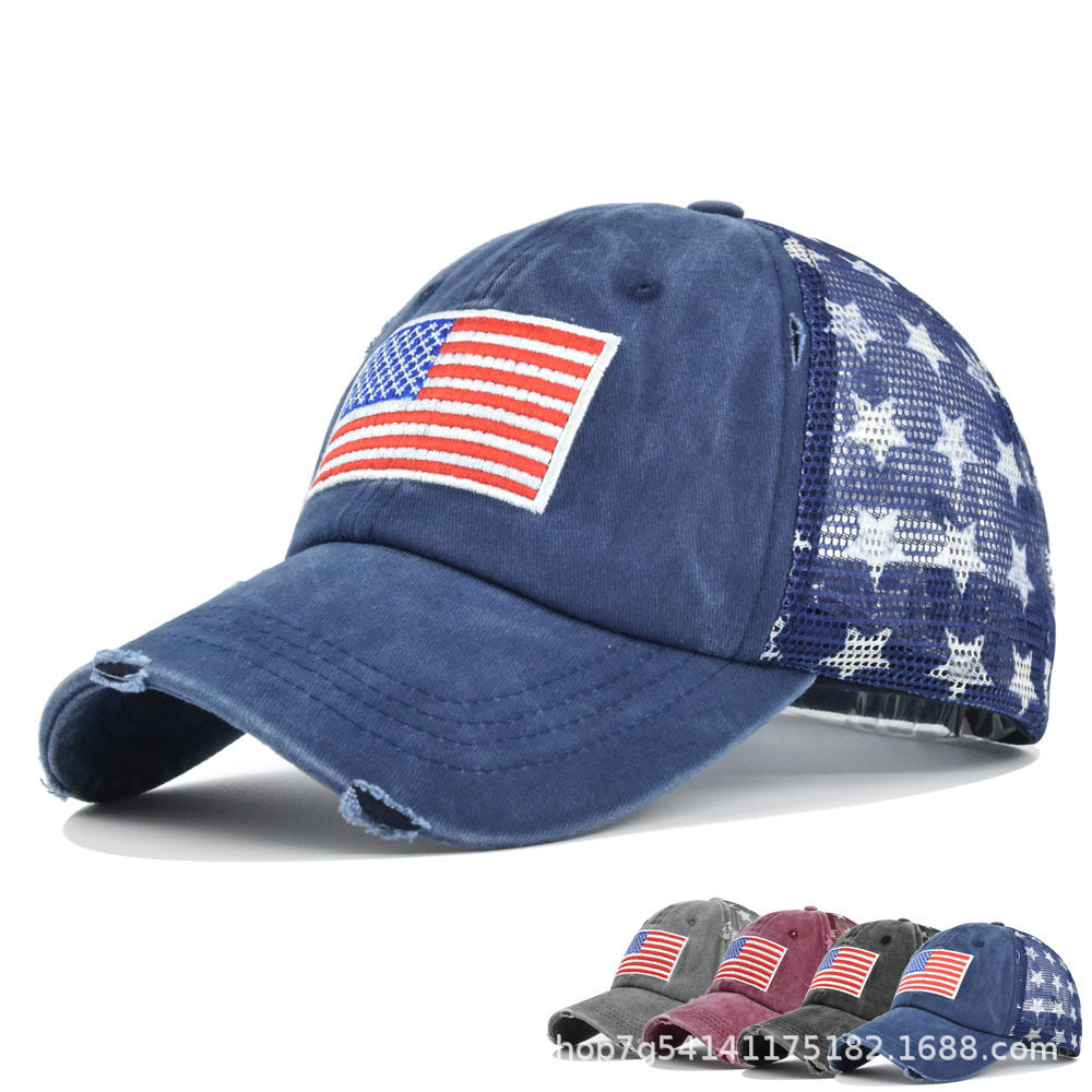 USA Flag Embroidered Mesh Cap, Star Baseball Hat