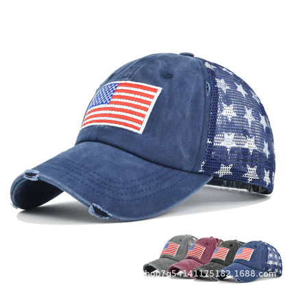 USA Flag Embroidered Mesh Cap, Star Baseball Hat