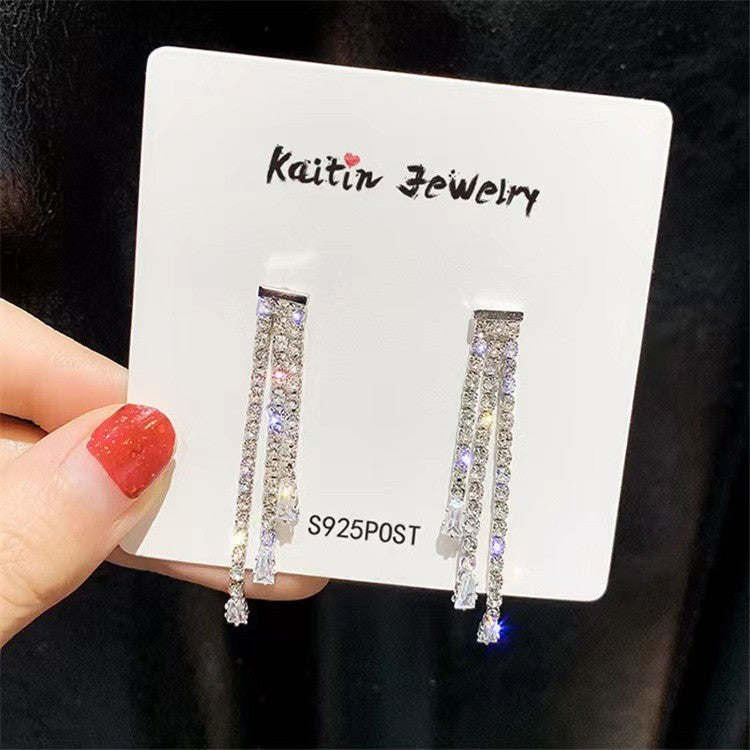 Flash diamond fringed zircon earrings