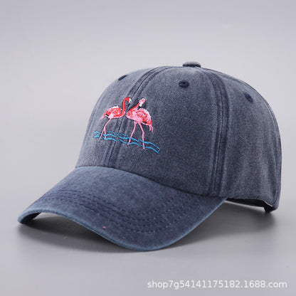 Flamingo Embroidery Denim Cap