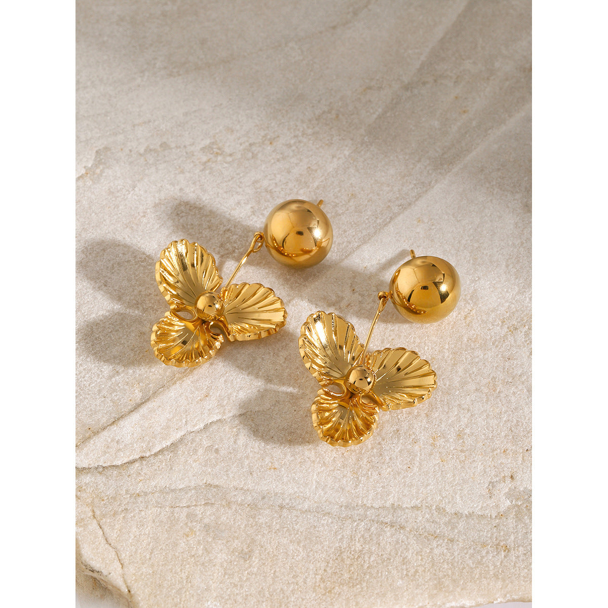 Hemisphere Three-petal Flower Pendant Earrings