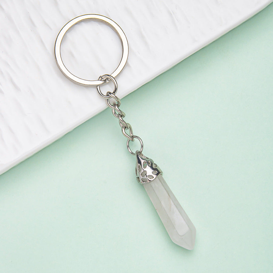 Natural crystal hexagonal column keychain bag pendant