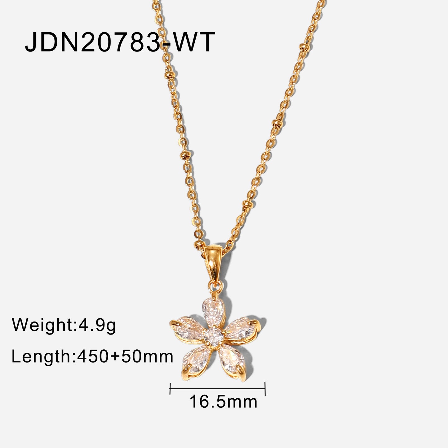 16mm White Zircon Flower Pendant Necklace