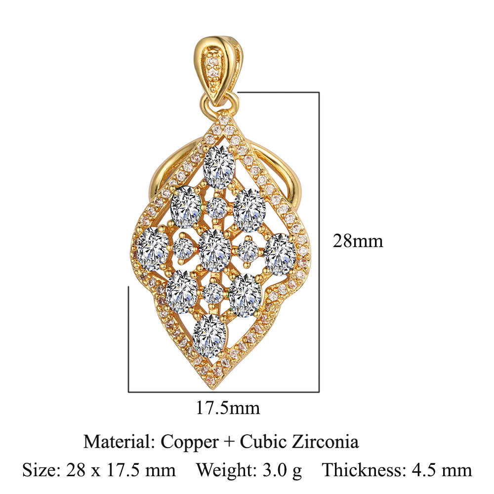 Copper zircon pendant, water droplets, square heart-shaped leaves.