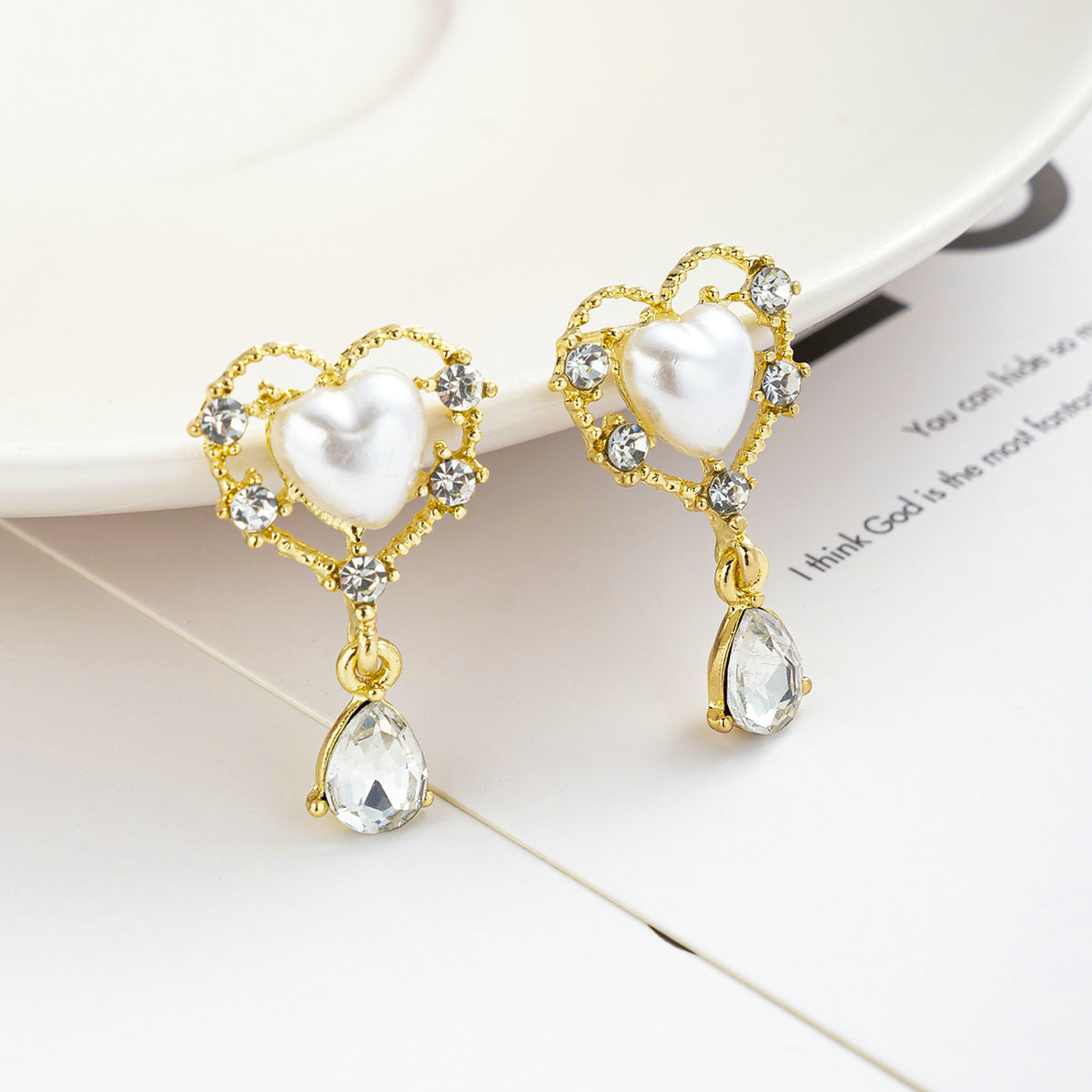 Pearl heart earrings water drop pendant earrings