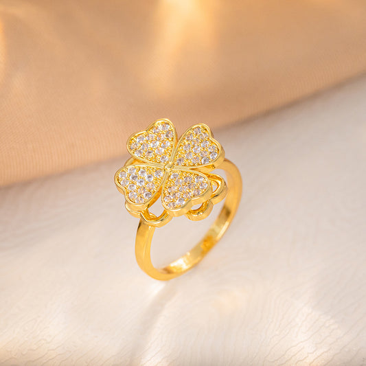 Four-leaf clover rotatable ring fashion