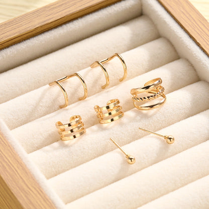 Gold Women's Ear Clip Earrings 7-Piece Set