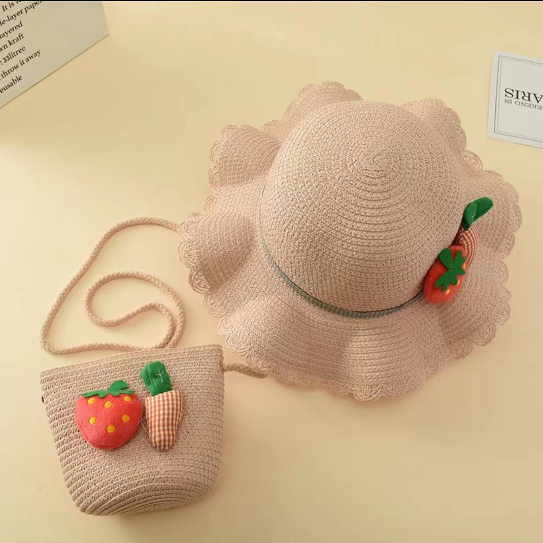 Girls' Sun Hat Kids' Straw Bag Set Summer Thin Cool UV Sun