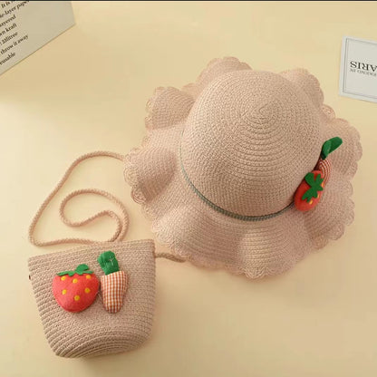 Girls' Sun Hat Kids' Straw Bag Set Summer Thin Cool UV Sun