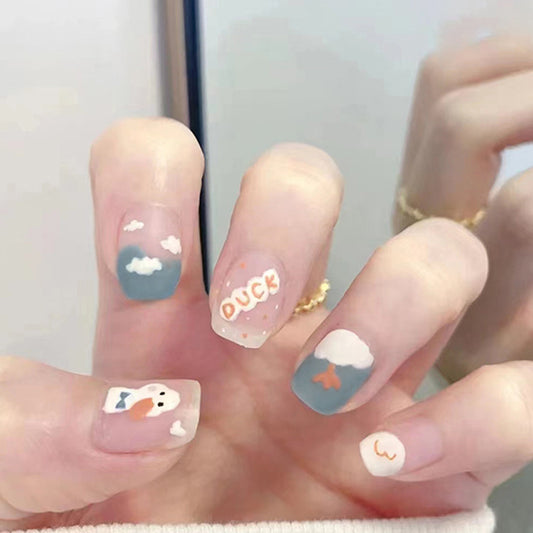 Short Matte Fun Duck Nail Stickers 24pcs