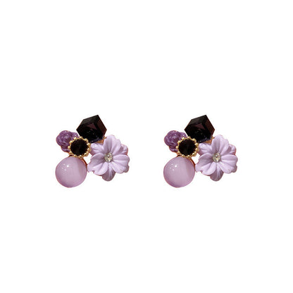 Purple crystal flower earrings