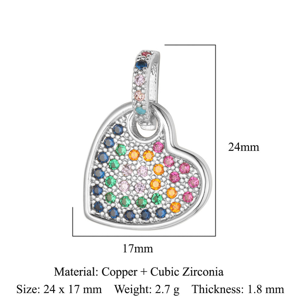 Heart-shaped colored zirconium copper micro-inlaid necklace pendant