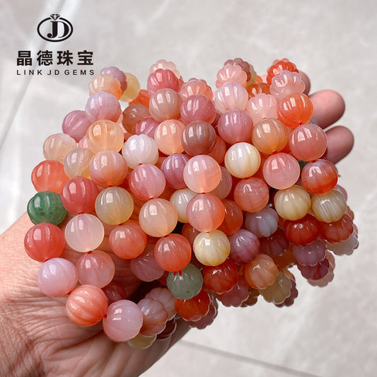 Pink Salt Source Agate Pumpkin Bead Bracelet