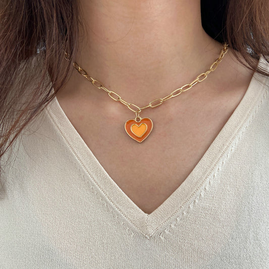 Alloy oil drop double layer love pendant necklace