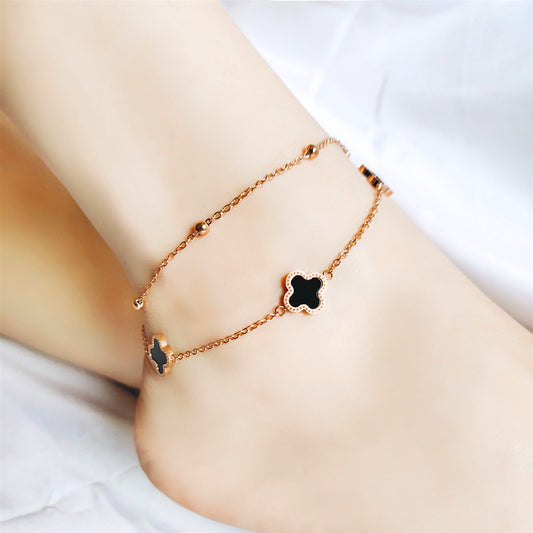 Double four-leaf flower anklet