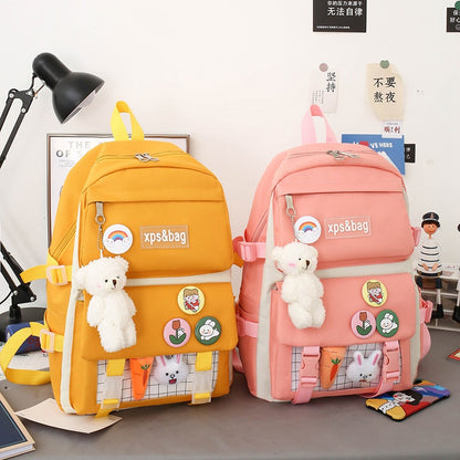 Four-piece student backpack canvas contrast color