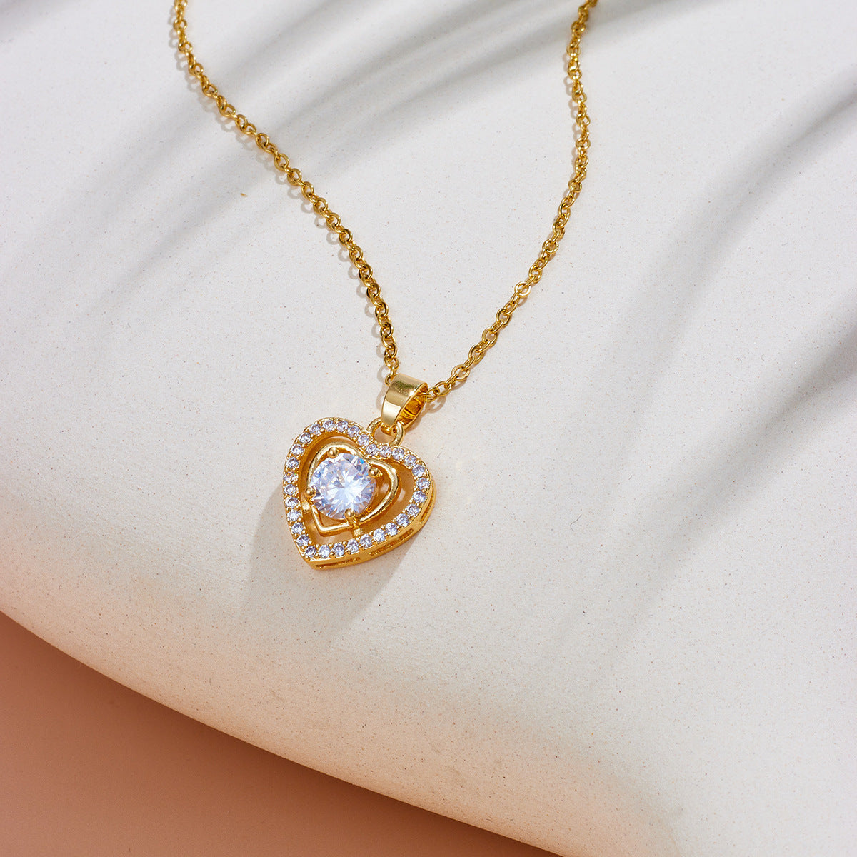 Love zircon gold-plated titanium steel necklace