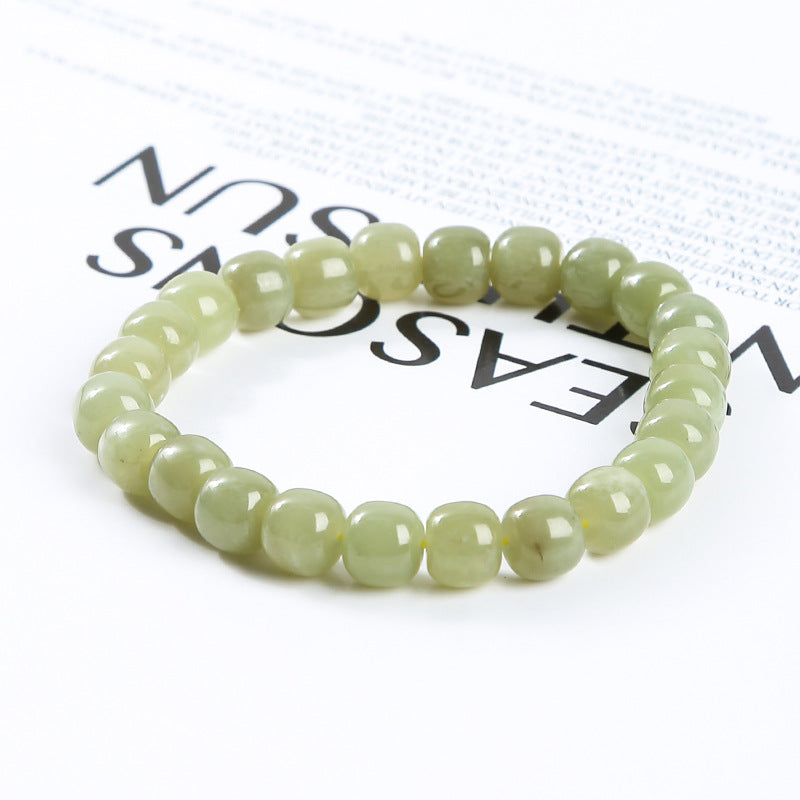 Natural Hetian Yuqing Water Material Old Bead Bracelet