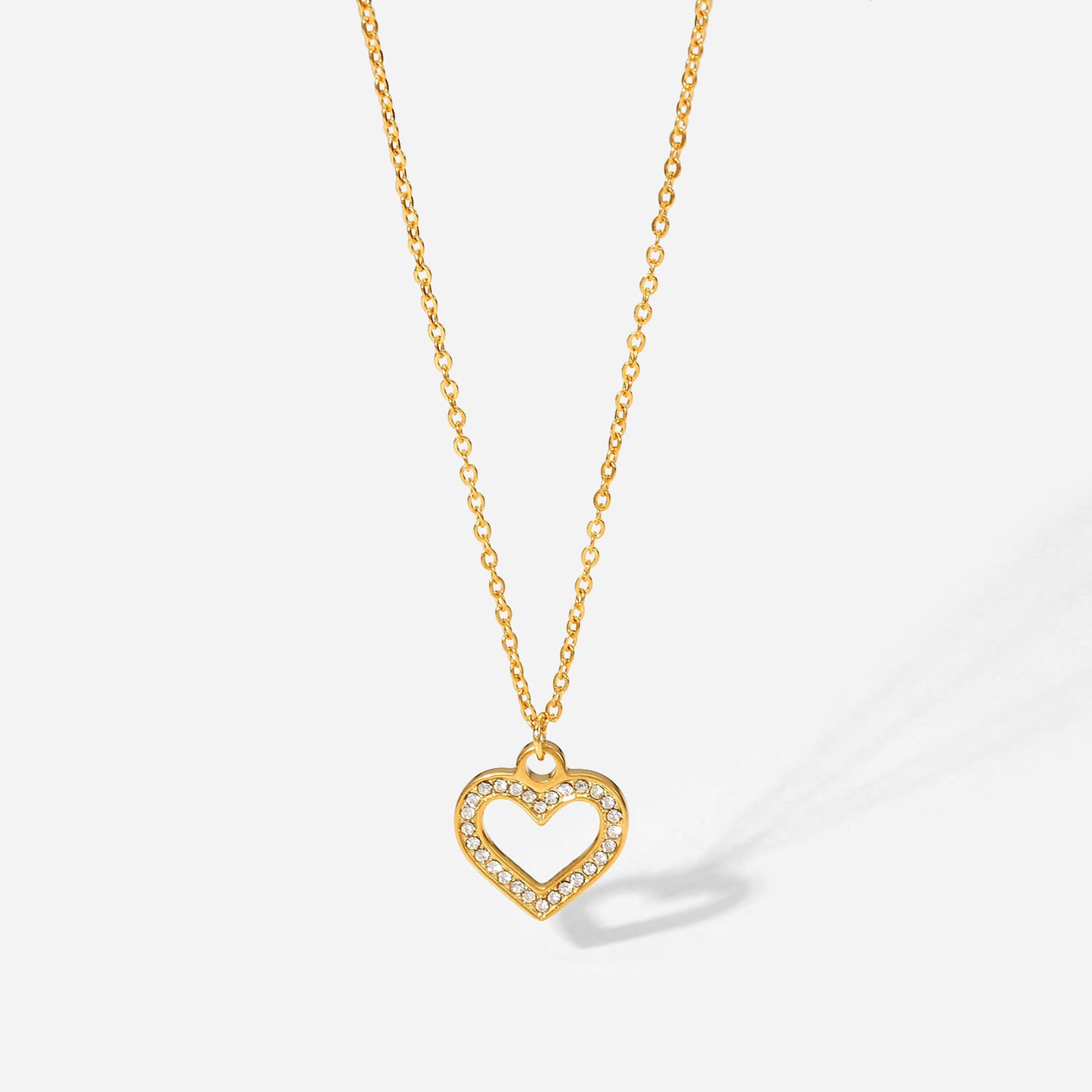 Clear Zirconia Hollow Heart Pendant Necklace