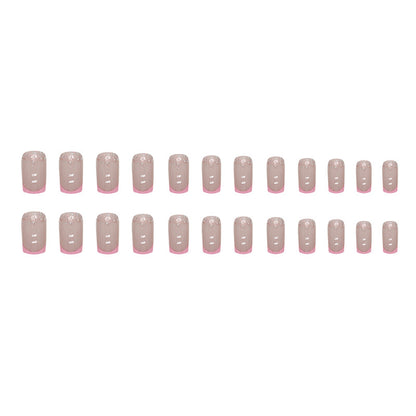 Peach Pink French Medium-Length Square Fake Nails