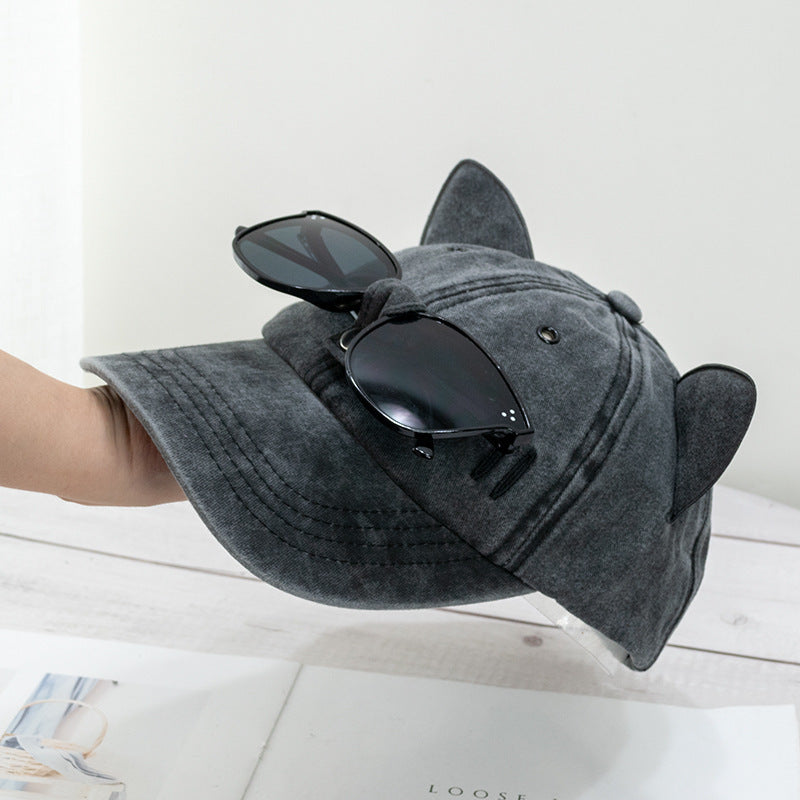 Gorra de béisbol con gafas de sol estilo piloto con orejas de gato 