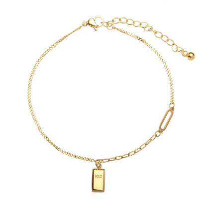 Small gold brick pendant anklet