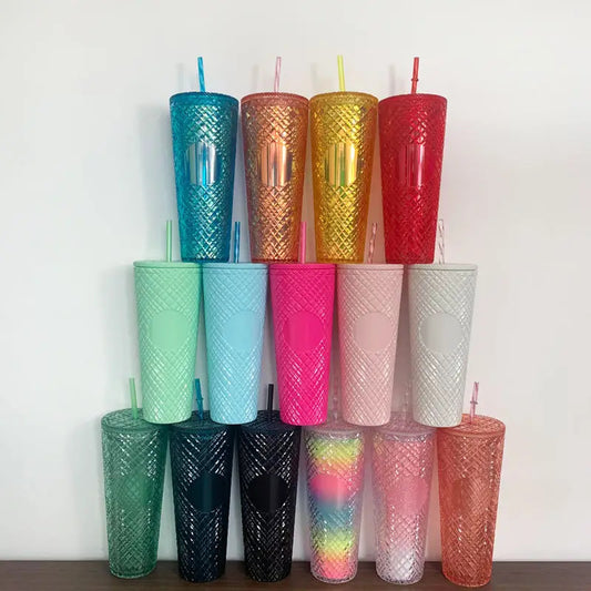 Multi-color rhombus cup with lid