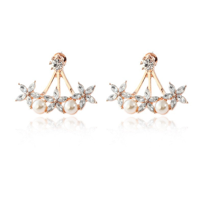 Plum petals with diamonds Horse's eye pearl stud earrings