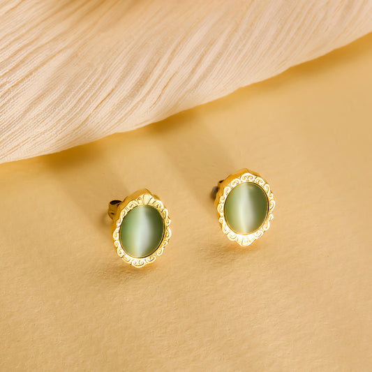 Green magic mirror stud earrings