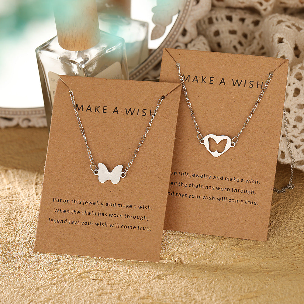 Alloy Hollow Butterfly Card Necklace Silver