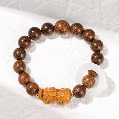 Golden sandalwood imitation white jade running ring bracelet.