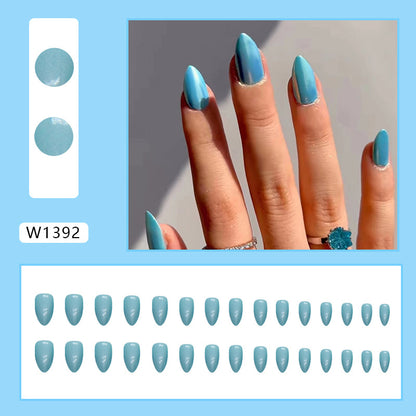 Minimalist Blue Aurora Short Fake Nails 30 Pieces