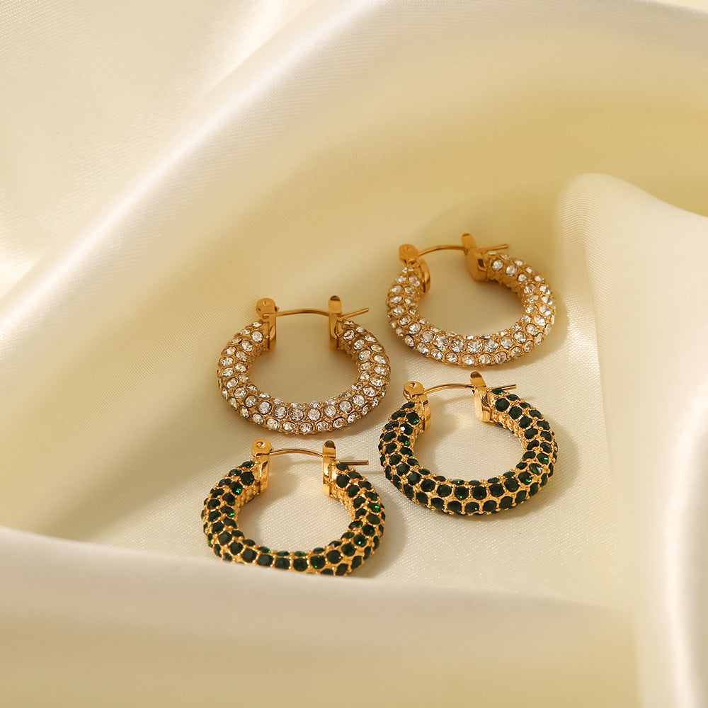 Pave White/Green Diamond Earrings