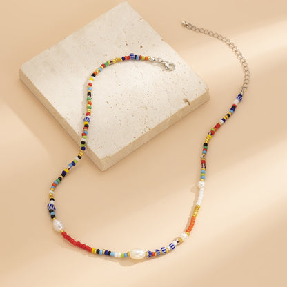 Woven beaded colorful bee necklace